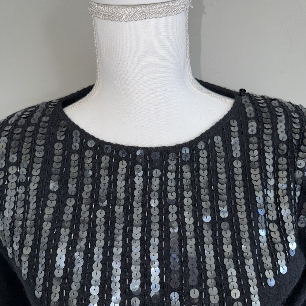 Vintage 80’s Lambswool Angora Women’s Sweater Small Black Sequins Shoulder Pads - Picture 5 of 12